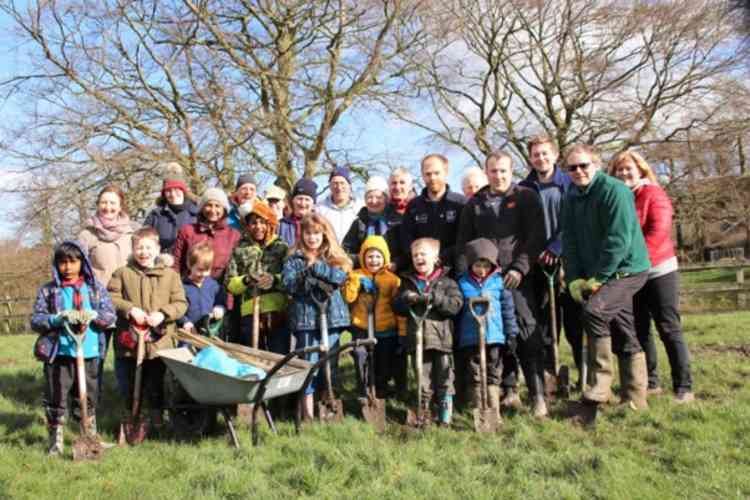 Volunteers in their wellies at the Marshall Grove tree planting event