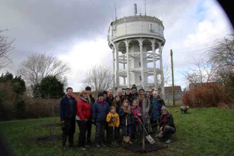 New community orchard, Lambert's Lane in the green space at the foot of the water tower
