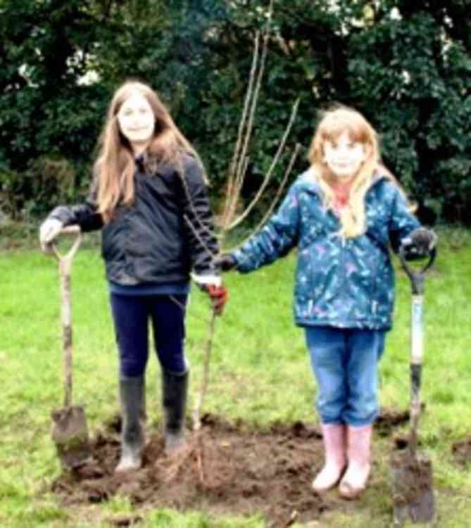 Katharine Franklin (12) and Katie Borg Hefferen (8) planted the 'Katy' apple tree.