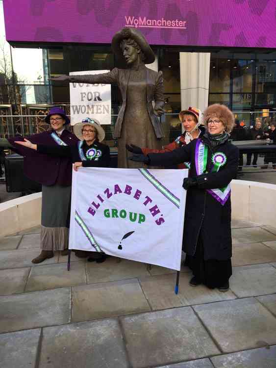 Elizabeth's Group with Our Emmeline statue of Emmeline Pankhurst