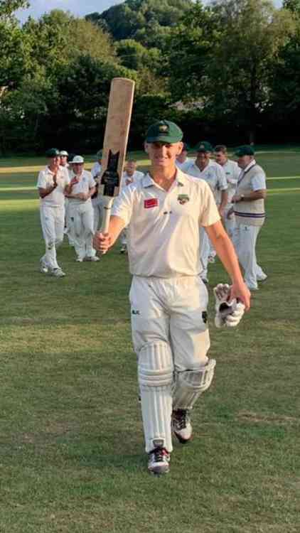 Uplyme's Tyler Wellman who hit an undefeated century against Ottery St Mary's 2nds on Saturday, hitting his 100th run off the last ball of the game