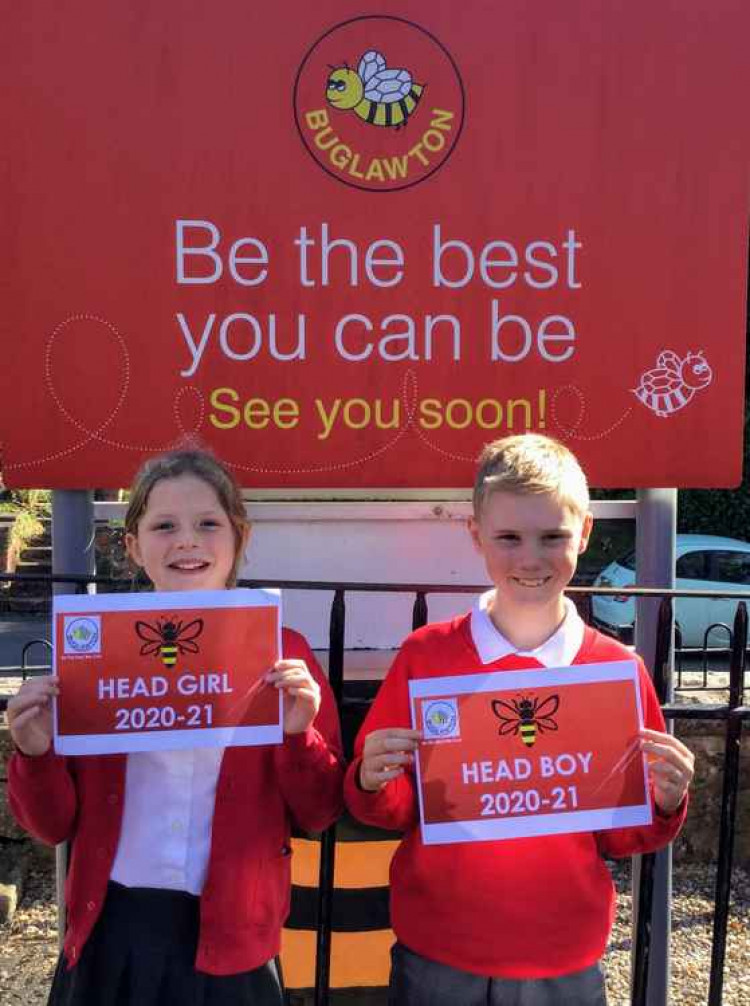 Buglawton Primary School's new head girl (Amelia Banks) and head boy (Wilson Gardner).