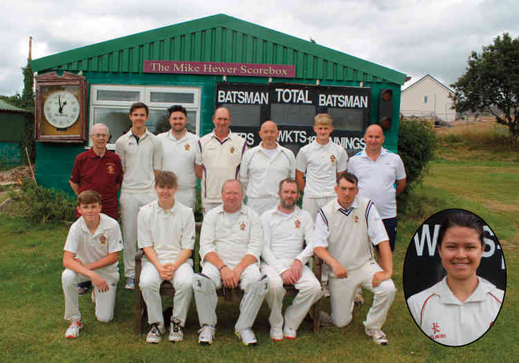 Axminster Town pictured before their home match with Uplyme & Lyme Regis on Saturday. Back row (from the left): Brian Downton (scorer), Robin Ellis,Dom Goodhew, Dave Hayball, Andrew Guppy, Bradley Conway, Mark Enticott (umpire). Front row (from the left):
