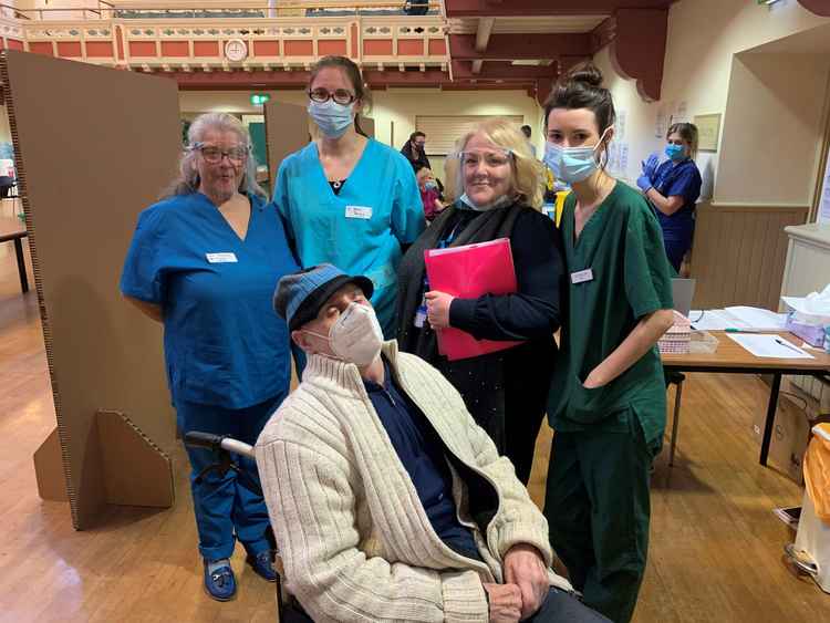 Pictured Left to Right: Lynn Ramsay, Sara Percy, Lysa Hasler (Operational Lead) Sian Bollons and centre Congleton resident Reginald Holt.