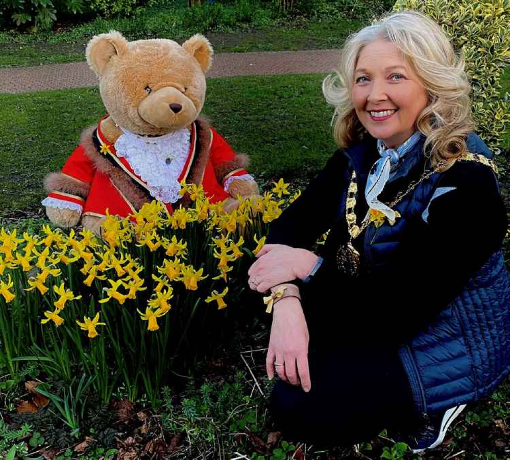 The Congleton Community Gardens makes a tranquil place for reflection, visited by the Town Mayor and Mayor Bear.