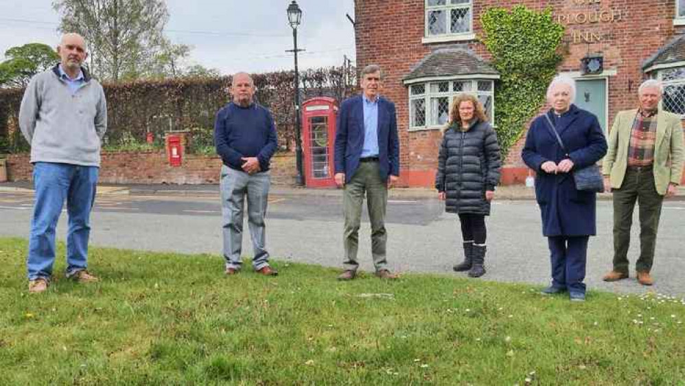 From left to right: Stuart Connon, member of Eaton Parish Council, Cllr Steve Waltho, Eaton Parish Council, David Rutley MP, Cllr Georgina Bailey, North Rode Parish Council, Cllr Lesley Smetham, Cheshire East Council and Cllr John Rylands, chair of Marton