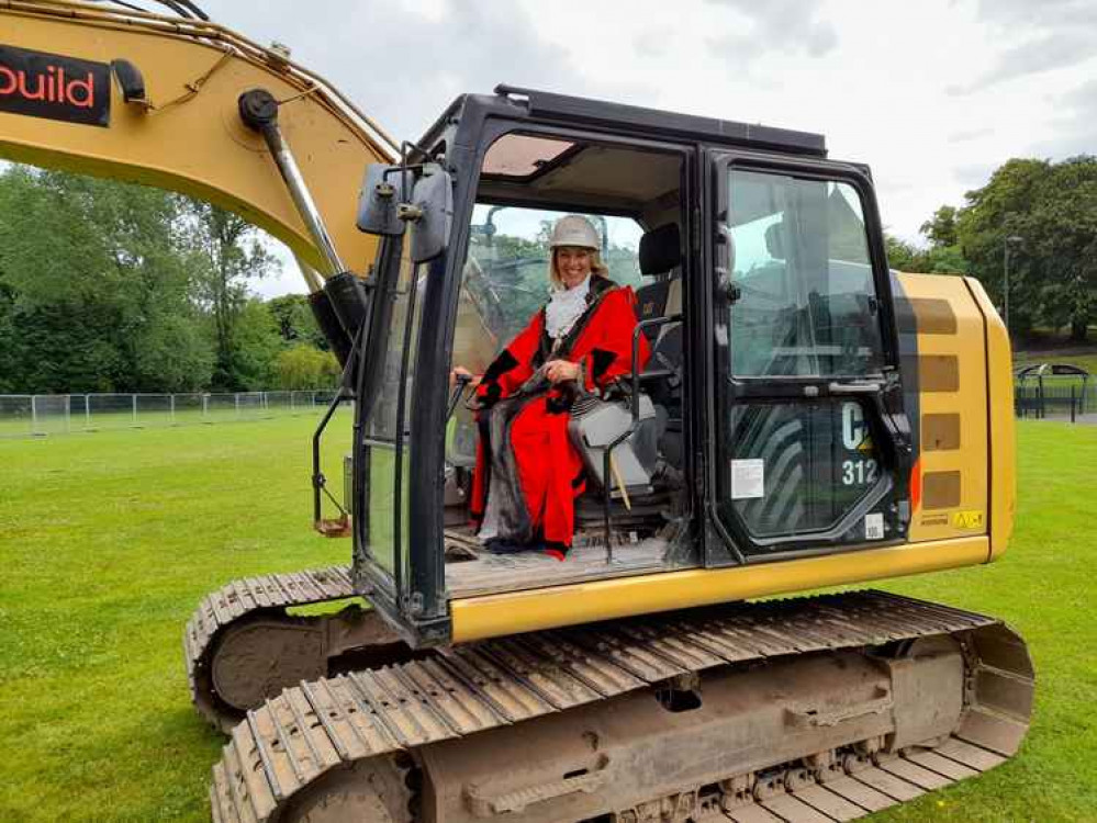 Mayor of Cheshire East Cllr Sarah Pochin at the 'breaking ground' event to launch the refurbishment.