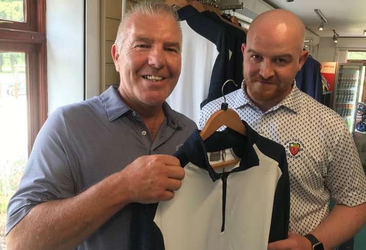 Your size sir? The father and son PGA team in the Astbury pro's shop.