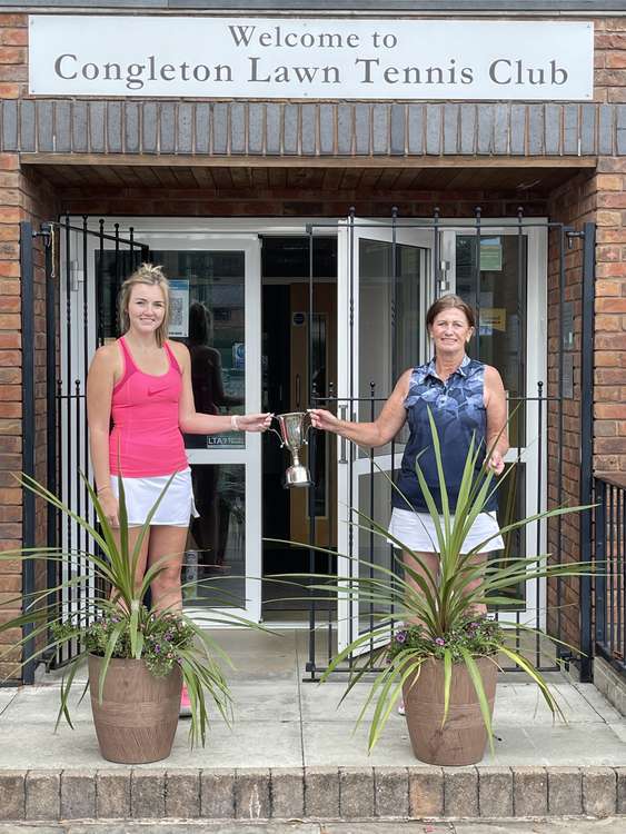 Tennis tourney Ladies winners Beth and Helen.