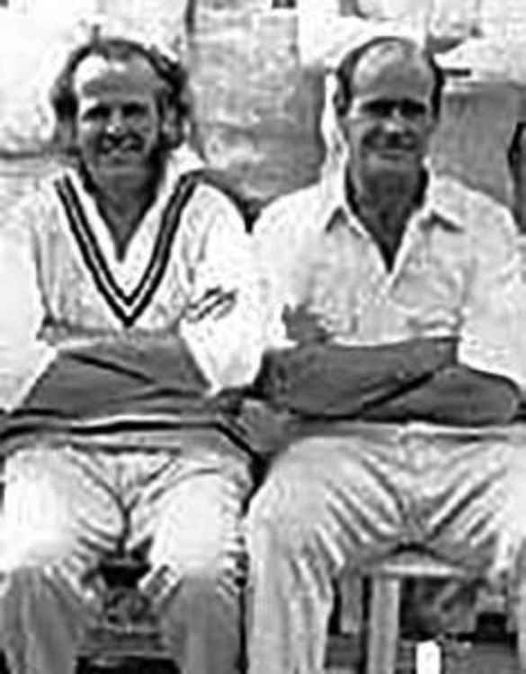 Dennis Applebee (left) pictured with Somerset's Brian Close at his Uplyme testimonial game