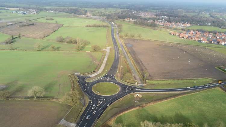 Congleton: The aerial Sandy Lane junction view of the new link road.