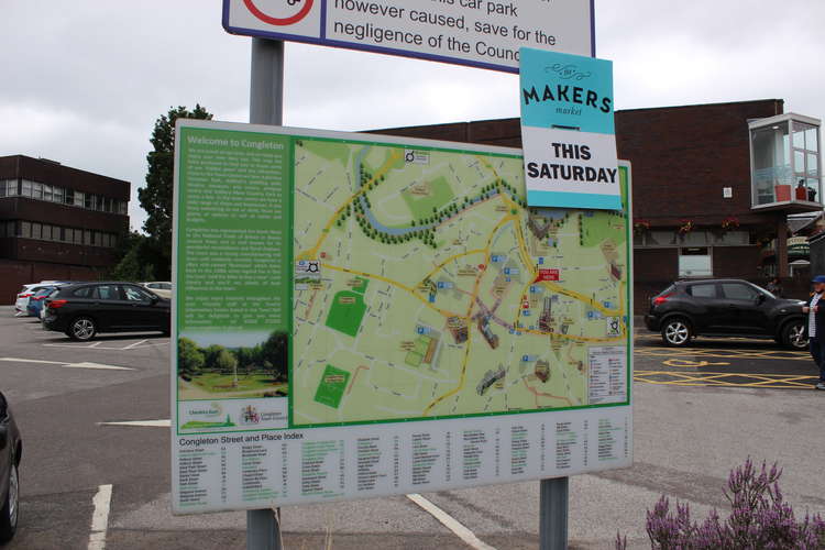 Congleton Makers Market will be held on Bridge Street this weekend, as a sign in Fairground Car Park advertises.