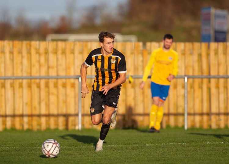 Kieren Daniels who had an impressive game for Axminster Town in their 2-2 draw with Crediton United.