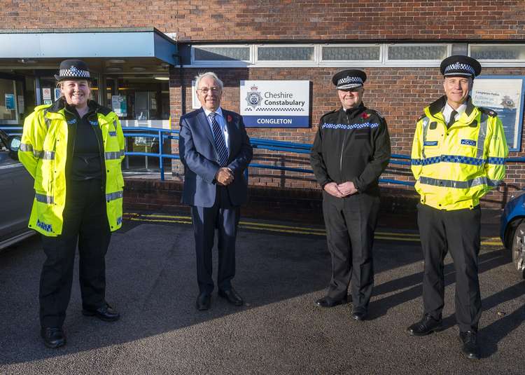 Right to left, Superintendent Peter Crowcroft, Roberts, Dwyer and Jesson. Congleton LPU's Claire Jesson also serves as Domestic Abuse Lead for Cheshire East.