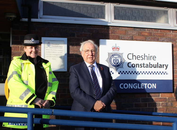 Congleton copper Jesson with the recently elected Police and Crime Commissioner. Congleton Police Station is situated at CW12 1ET.