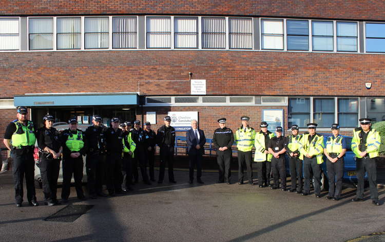 A Congleton LPU shot with Conservative PCC Dwyer in the centre. The unit means they'll be more cars and quicker response times from police in Congleton.