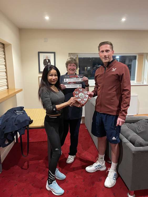 Tournament winners Molly and Mike with Eileen Grigg of Southlands Road company EPG Accountants.