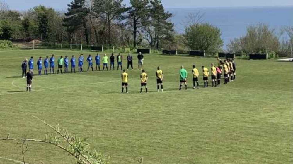 Lyme Regis Reserves and Clyst Valley observe a two minutes silence in memory of the Duke of Edinburgh