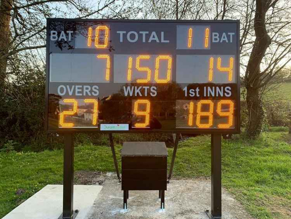 The new electronic scoreboard at Uplyme and Lyme Regis Cricket Club