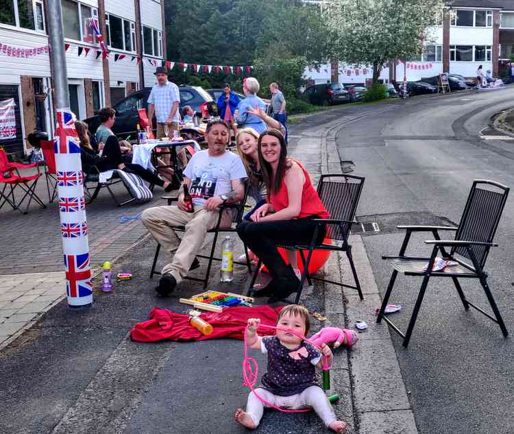 Beech Farm Drive: Laura, Wayne and Amy enjoying celebrations with neighbours.