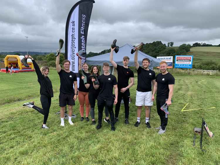 Staff at the Oliver Joseph Fitness gymnasium who ran a welly boot throwing competition at the Axminster Town fun day