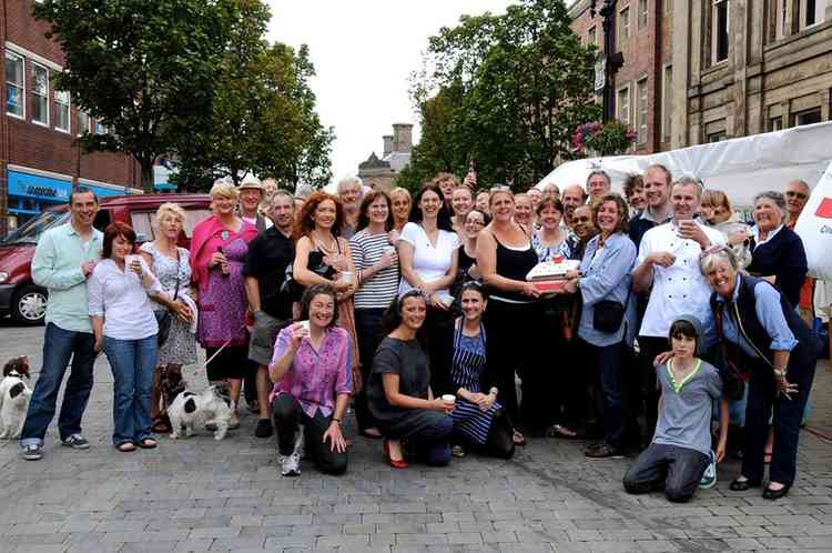 Organisers and stallholders celebrating the first Treacle Market anniversary in 2011.