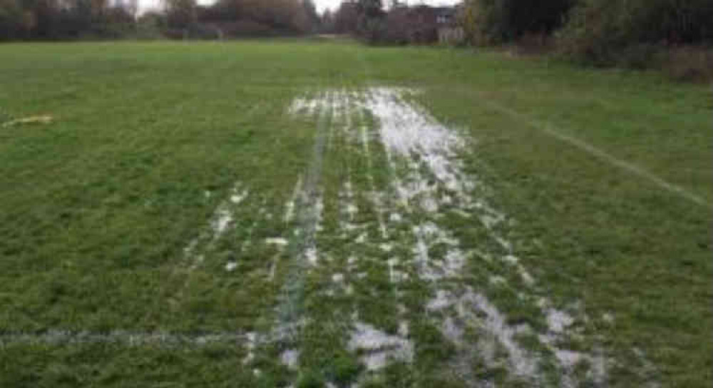 A pitch flooding at Rugby Drive playing fields in its current condition