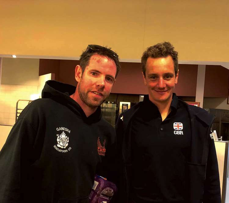 Luke Reed (left) meets Olympian Jonny Brownlee at the European championship in Holland last year