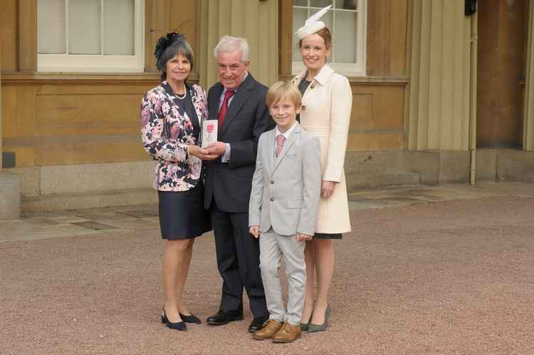 Rob Barrow with wife Pam, daughter Fiona Hobbs and grandson Kit Hobbs when he received the MBE at Buckingham Palace in 2019.