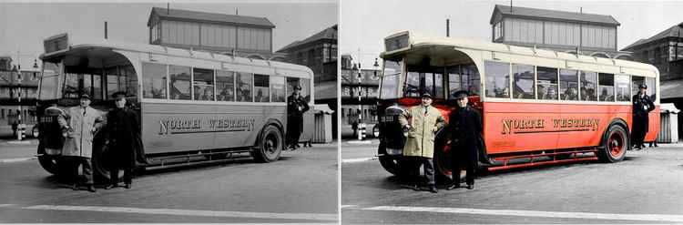 The Bollington bus stands ready to depart from Macclesfield Central Station in 1935.