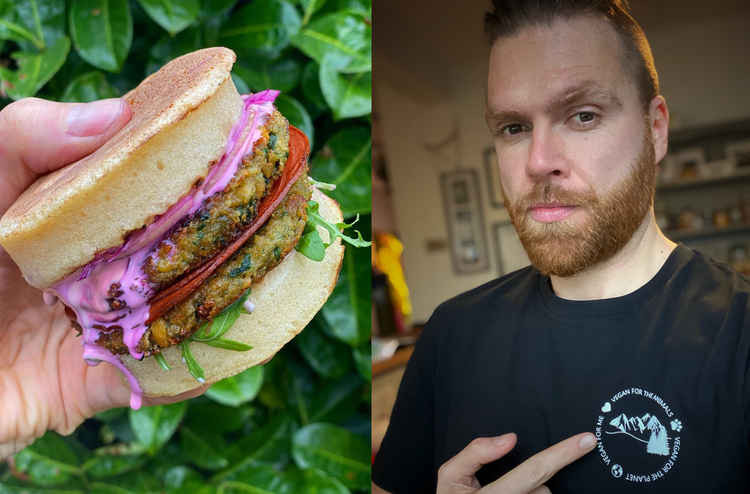 All of Den's Instagram posts are original, such as this wild garlic chickpea crumpet burger.