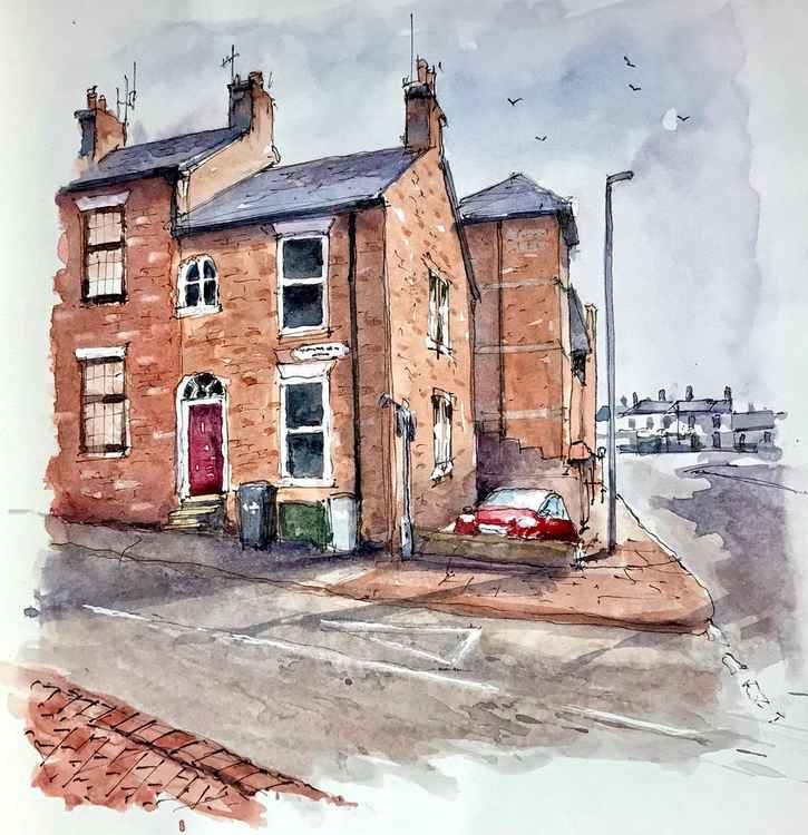 This sketch from April 9 shows looking down Jordangate from the corner of Cumberland Street, Macclesfield. (Credit - @davidsteedenart)