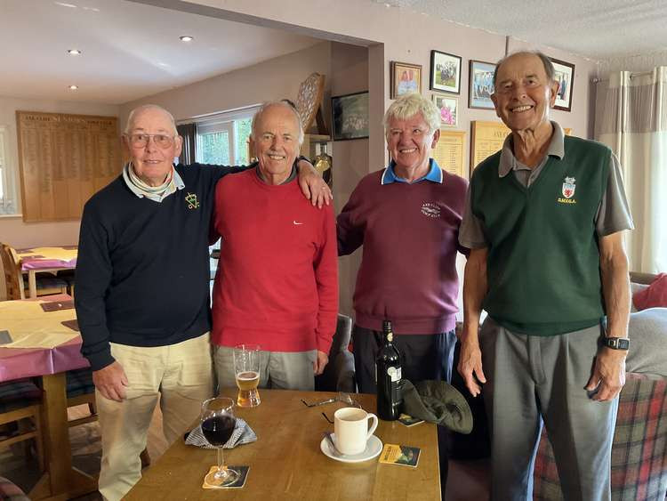Brian Thompson shows our Silver Salver winners being congratulated by captain John Hanna.  Left to right:  Malcolm Glass, Rob Heard, John Hanna and Gerry Turner