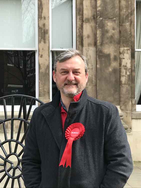 Sandy pictured in front of Macc's Town Hall, after his nomination to stand for Labour in Macclesfield's Central Ward.