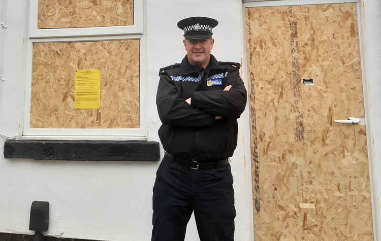 Chief Inspector David Moores in front of the now-closed hive of drugs and antisocial behaviour. (Image - Cheshire Constabulary)
