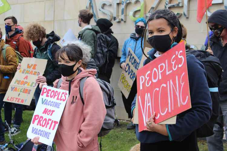 People of all ages attended, demanding the pharmaceutical giant to waiver their vaccine patent to inoculate more of the world quicker.