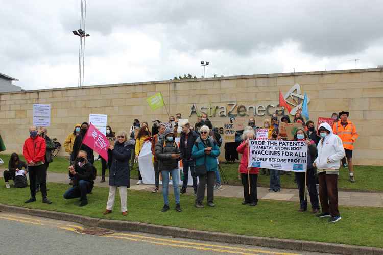 The protest started at Banbury Park, and then walked to the Macclesfield AstraZeneca site.
