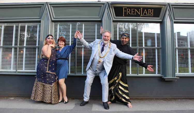 Left to right: Front-of-house manager Andrea Frappietri, who is also a trained singer who performed for guests as Ilona Kasinova, The Mayoress, The Mayor and Chef-Owner Rav Khangura.