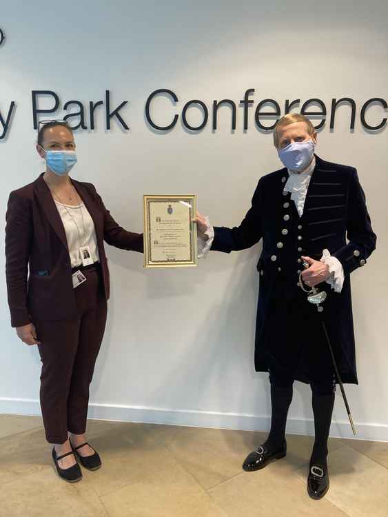 Alexandra Mayor was also presented with a certificate for 'in recognition of great and valuable services to the community', following mass vaccination across our area. (Image - East Cheshire NHS Trust)