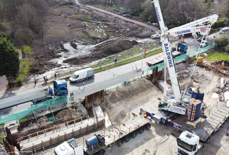 Bridge Beam lift at Chester Road in Poynton. (Image - GRAHAM)