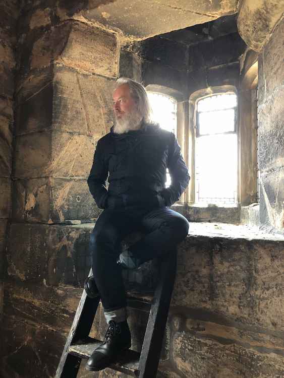 Artist Simon Buckley (Not Quite Light) in the Savage Chapel Tower at St. Michael's in Macclesfield. He'll be bringing a multimedia performance and walking tour to the event.