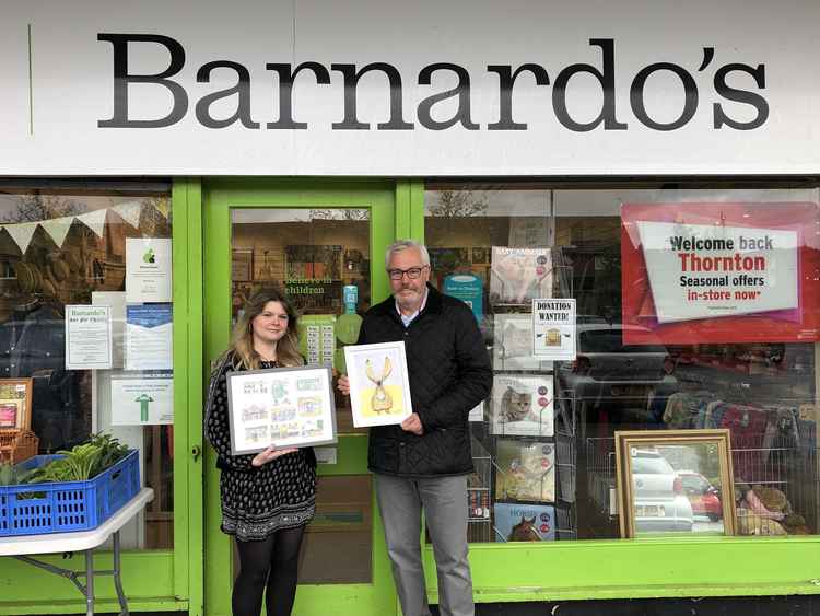 A Macclesfield Barnado's Sales Associate with artist Mark Fearn who lives in Kerridge (near Bollington).