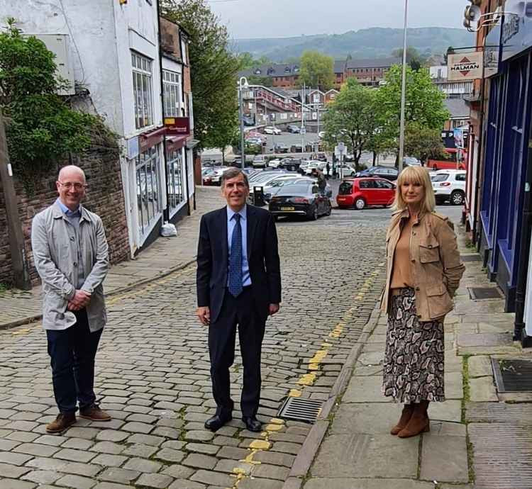 David Rutley, MP for Macclesfield since 2010, met with Mark Osborne, Regional Growth Manager at Avanti West Coast, and Sue Bowden, Chief Executive Officer of North Cheshire Chamber in Macclesfield town centre. (Credit - David Rutley MP)