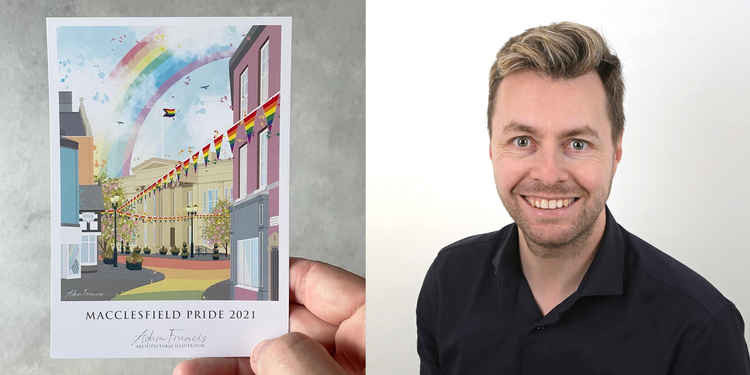 The ex-Mayor of Macc has designed these beautiful Macclesfield Pride postcards. (Credit - @adamfrancis.macclesfield)