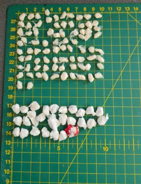 Drugs recovered from Jamal Conteh on 21st June 2020 when stopped in a taxi heading towards Macclesfield. This image contains £2490 worth of heroin and crack cocaine. (Image - Cheshire Constabulary)
