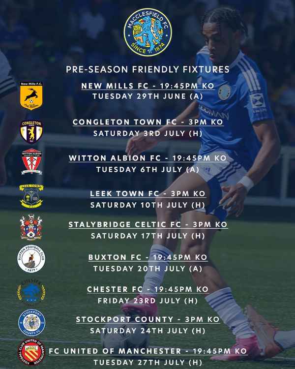 The full pre-season fixture schedule for Macclesfield FC.