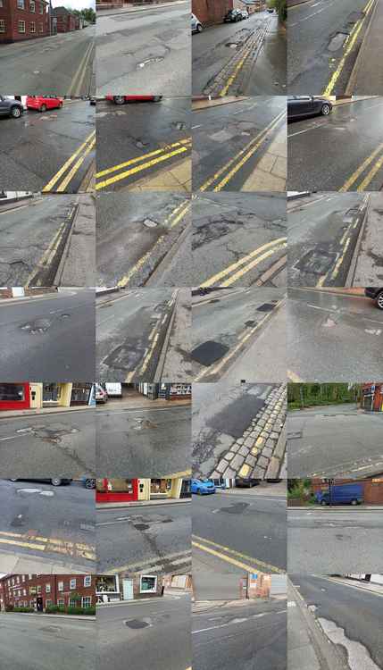 A collage of the worst offending potholes in Macclesfield, as shared by Cllr Ashley Farrall. He has served Macclesfield Central since May 2019.