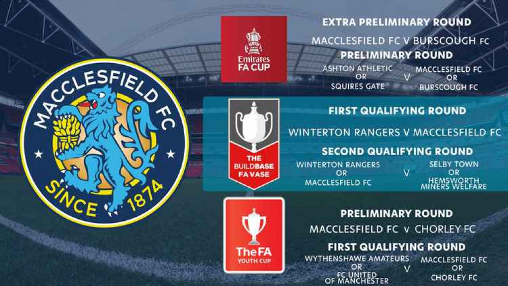 Macclesfield FC's first opponents for the FA Vase and Fa Cup competition have been revealed.