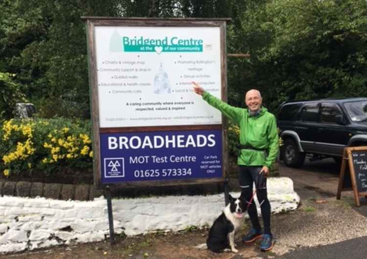 Bollington's Neil Gunn took his fur-avourite running partner with him on the charity fellrun. (Credit - The Bridgend Centre Bollington)