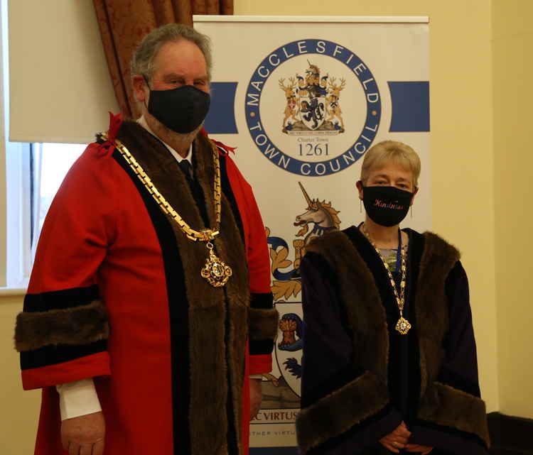 Cllr David Edwardes (left) became Mayor two months ago. Macclesfield's Deputy Mayor is Labour's South Ward Cllr Fiona Wilson.